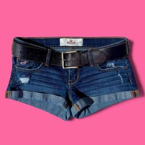 hollister dark wash low rise denim jean mini shorts with a folded hem!